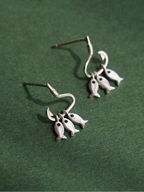 Silver Triple Fish Dangle Earrings A1799